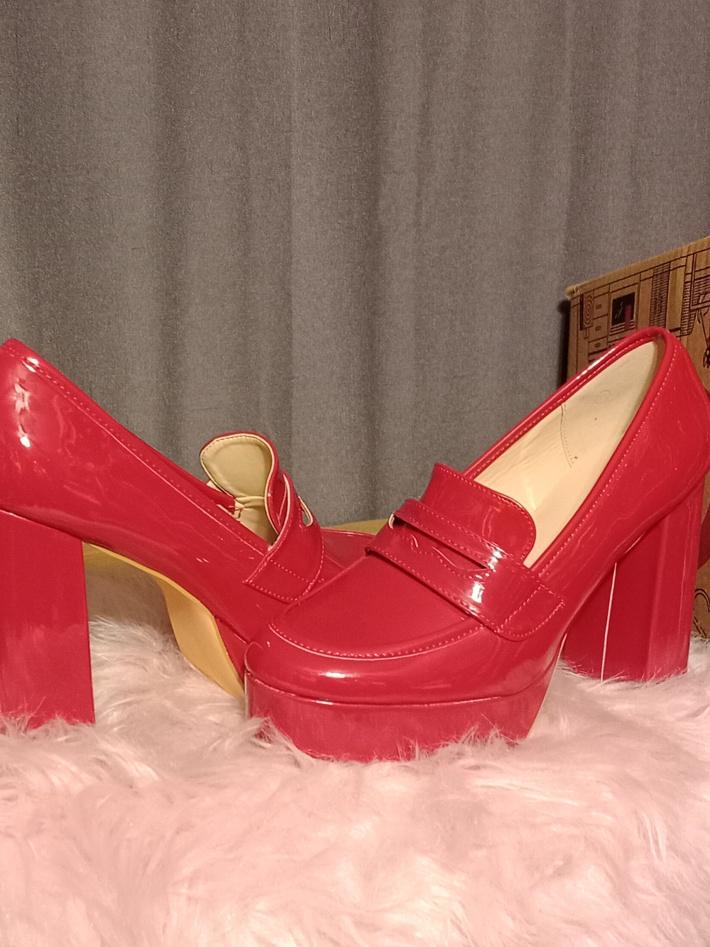 Patent Red Platform Loafers with High Block Heel - Women